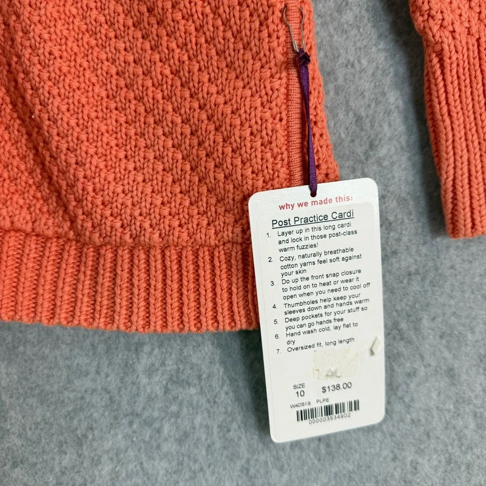 Lululemon Womens Orange Post Practice Cardigan Sweater Knit Pockets Size 10 NWT